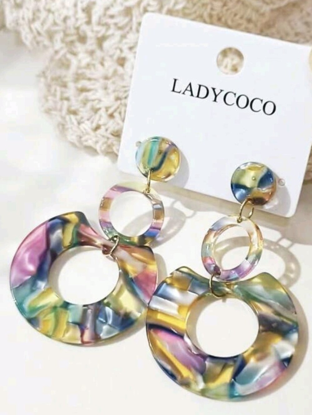 Multicolor Resin Hoop Drop Earrings